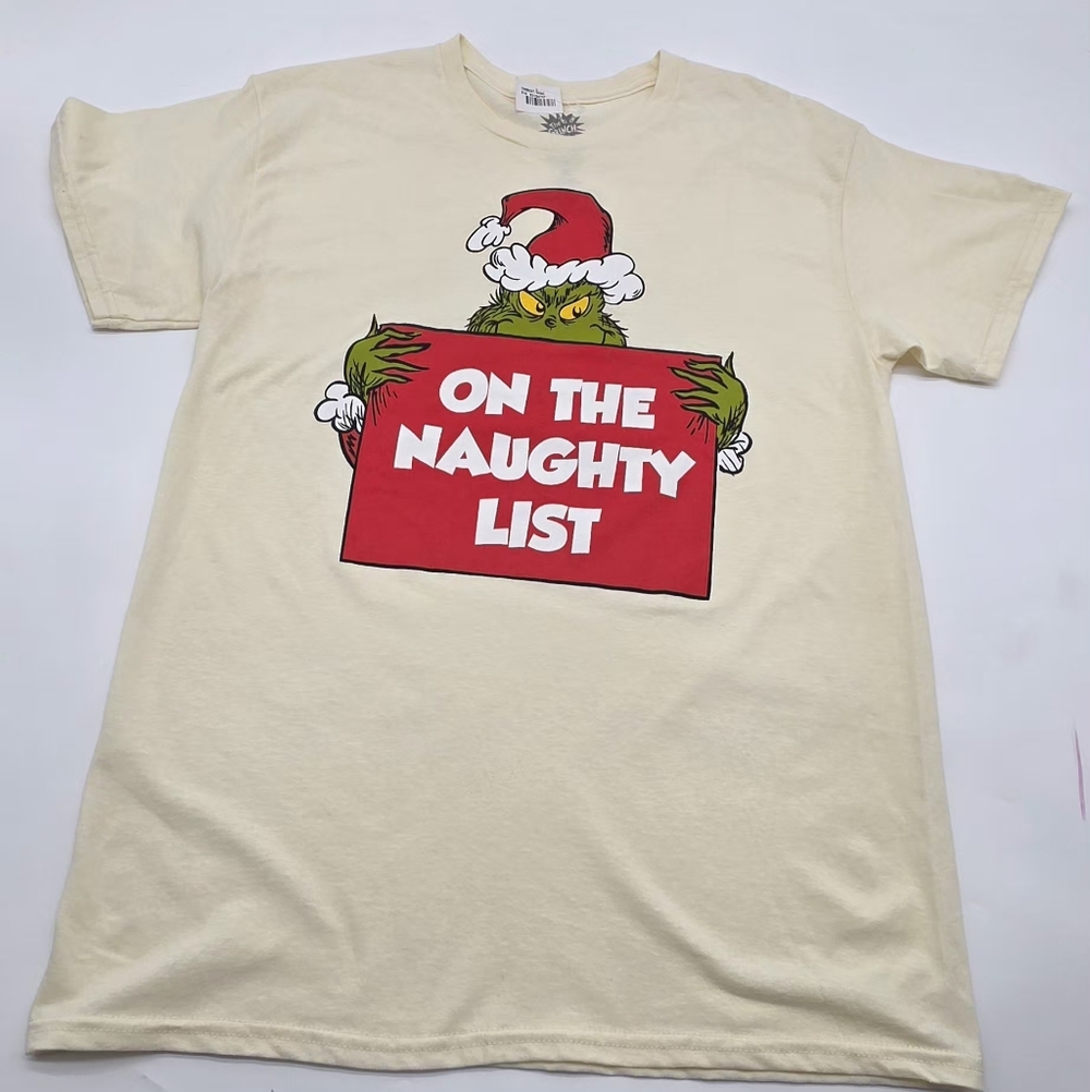 Hybrid Apparel Cream Tee with Red and Green Graphic